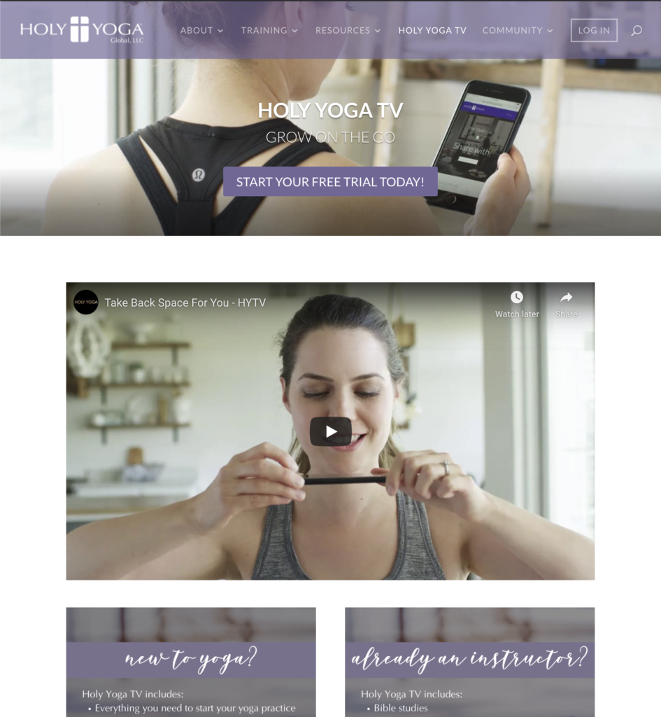 Video Landing Page for Holy Yoga